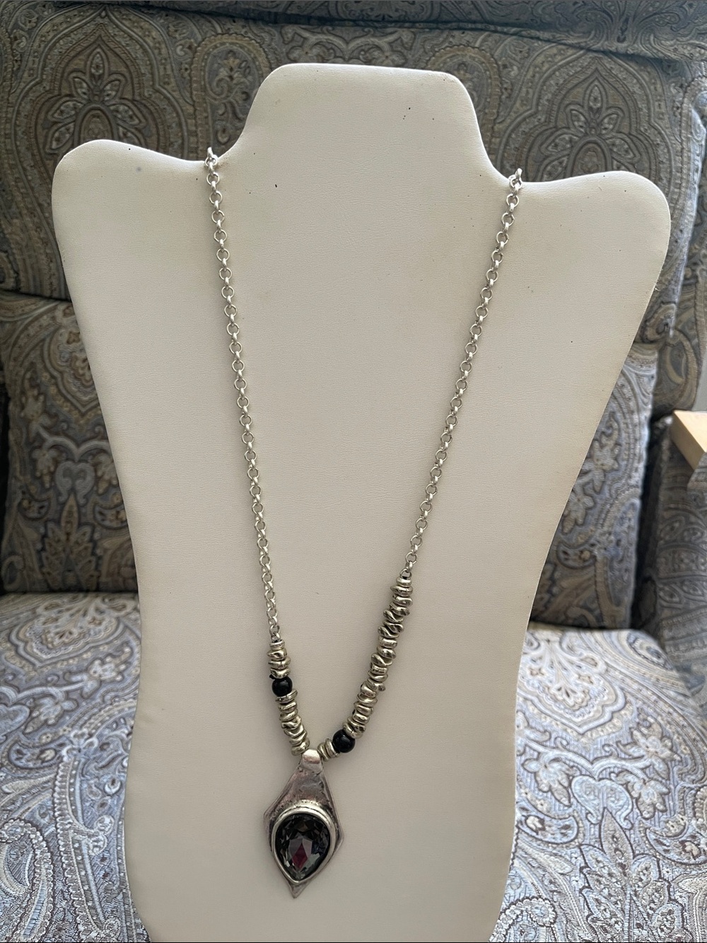 Silver Plated Black Gem Teardrop Pendant Necklace